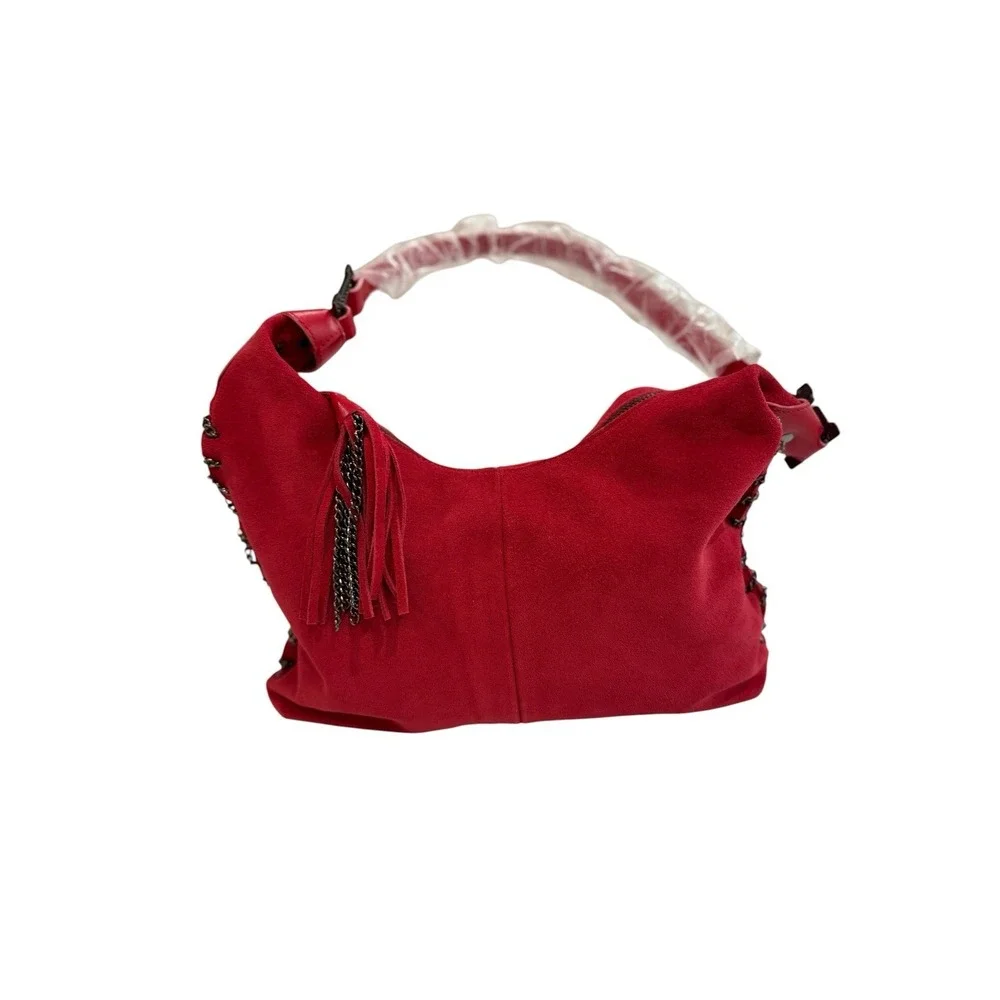 Laura Biagiotti  Red Suede Hobo Shoulder Bag NWT Color Pink Pepper